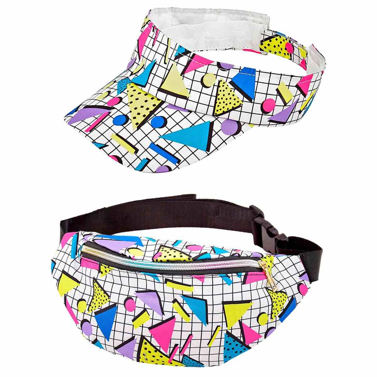 Moda funky visiera marsupio multicolor anni 80