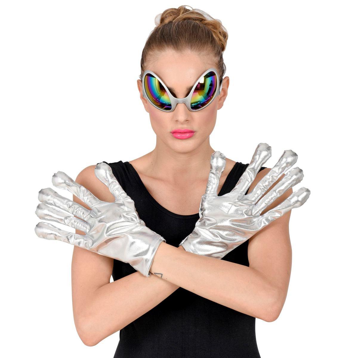 Guanti Corti Alieno Argento Metallizzati |Widmann