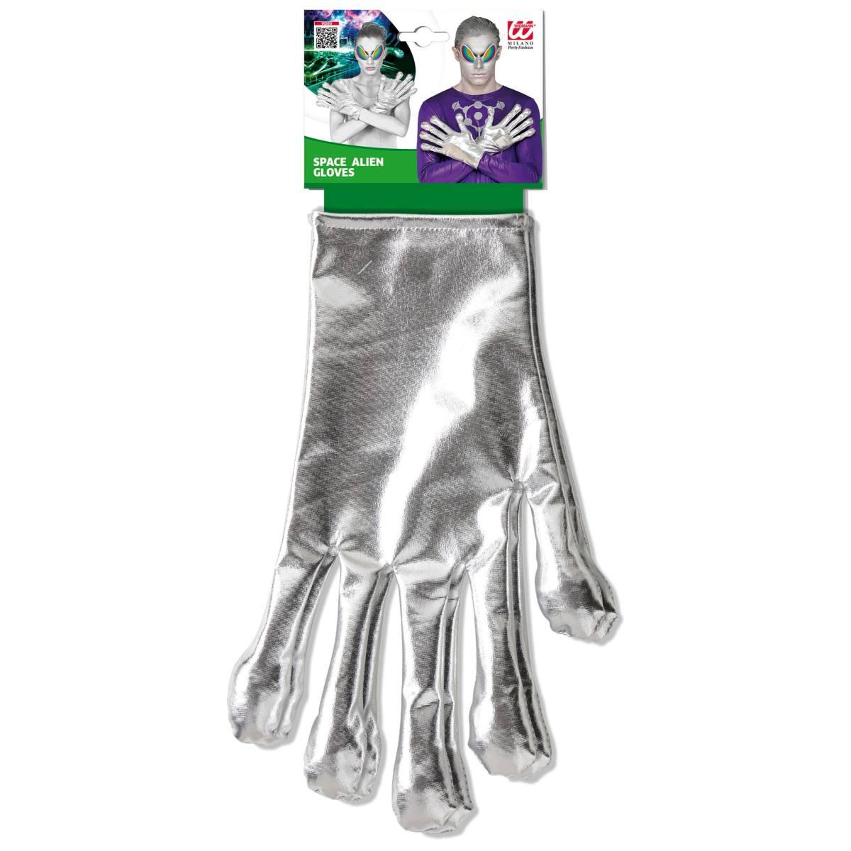 Guanti Corti Alieno Argento Metallizzati |Widmann