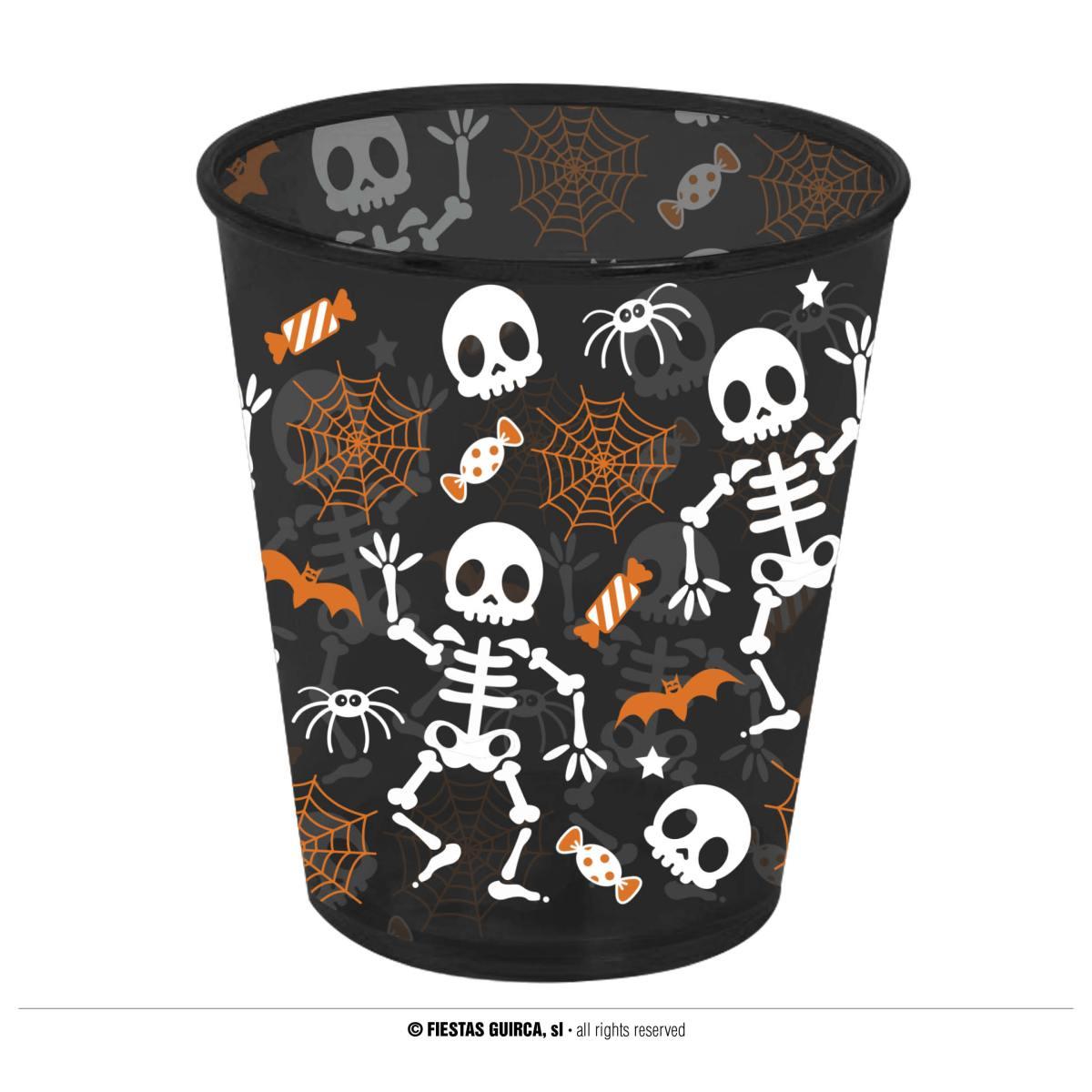 Bicchiere Halloween Pvc Nero Con Scheletri cm.10 |Guirca