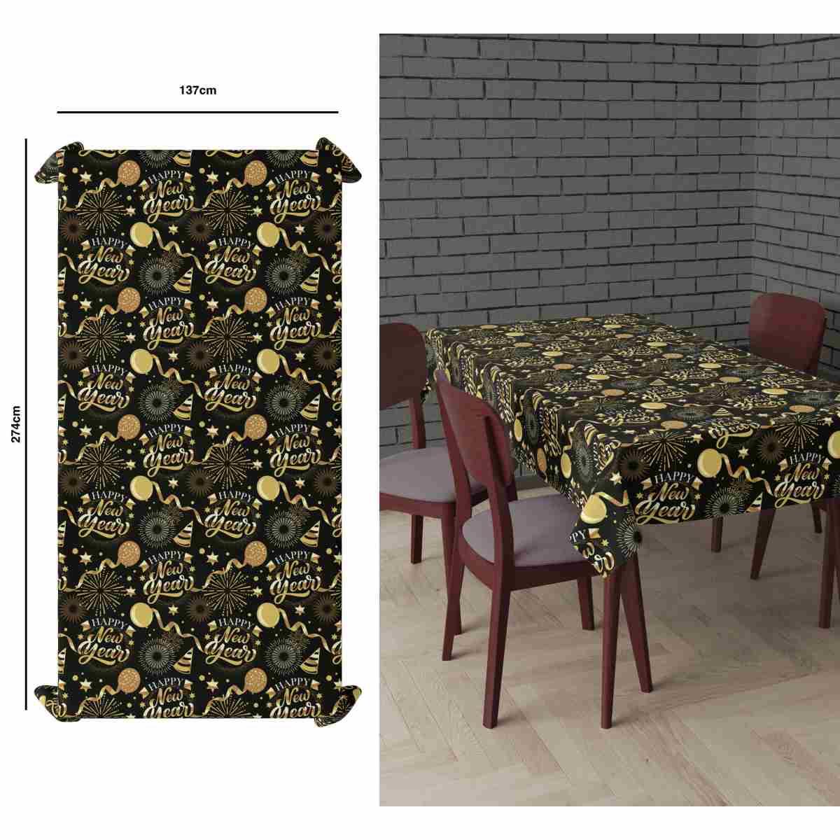Tovaglia Capodanno Nera Con Decori Oro cm.274x137 |Guirca