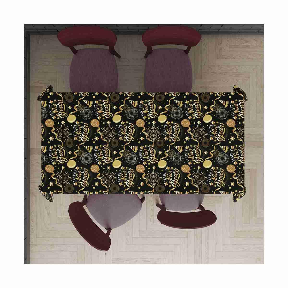 Tovaglia Capodanno Nera Con Decori Oro cm.274x137 |Guirca