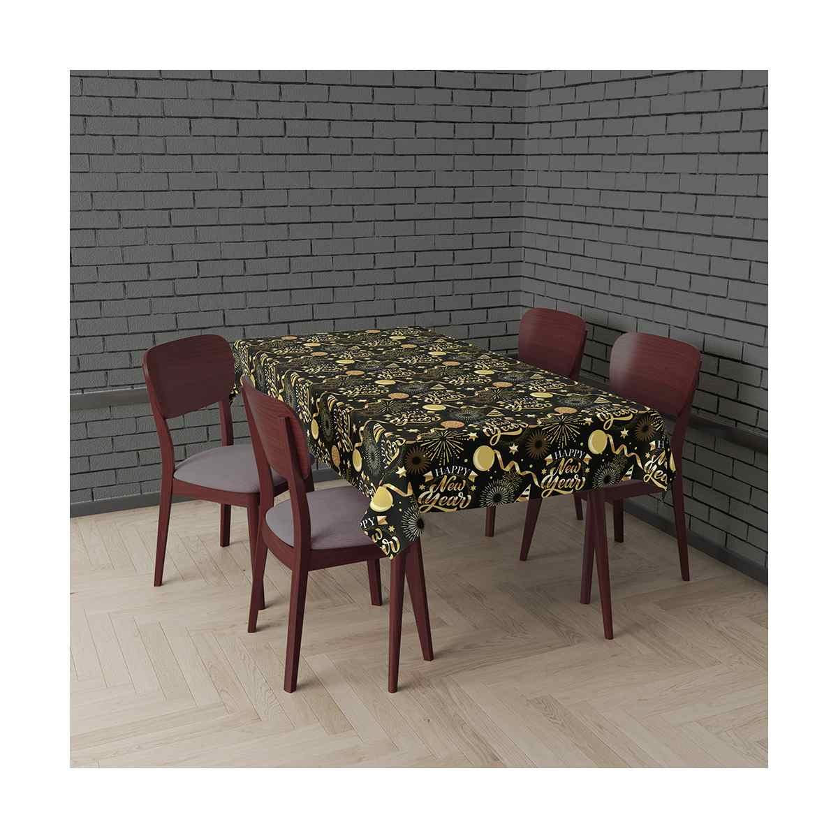 Tovaglia Capodanno Nera Con Decori Oro cm.274x137 |Guirca