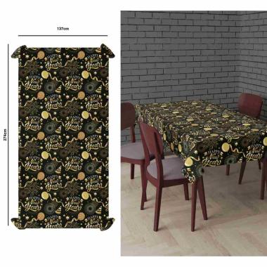Tovaglia Capodanno Nera Con Decori Oro cm.274x137 |Guirca