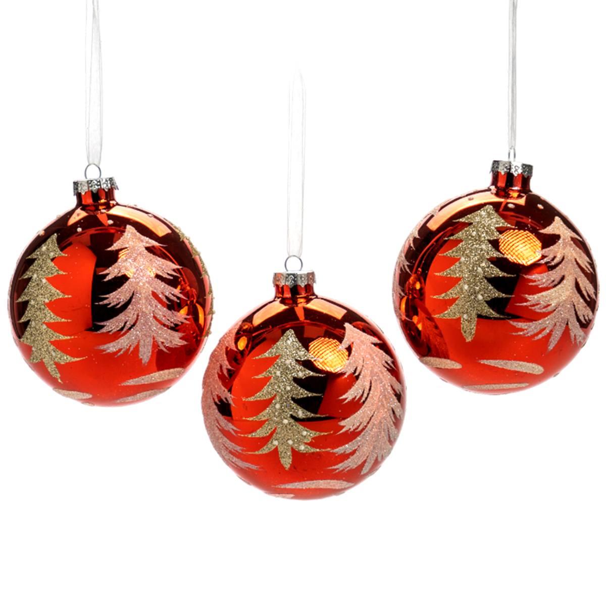 Pallina Natale Vetro cm.Ø10 Rosso con Albero Oro |Silani_805