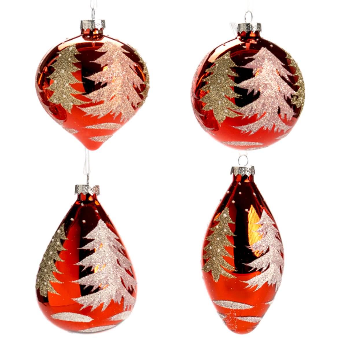 Pallina Natale Vetro cm.Ø7 Rosso con Albero Oro Assortite |Silani_768B