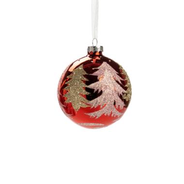 Pallina Natale Vetro cm.Ø7 Rosso con Albero Oro Assortite |Silani_768B