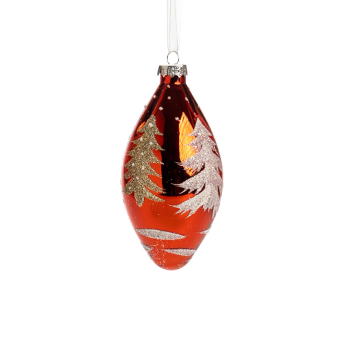 Pallina Natale Vetro cm.12 Rosso con Albero Oro Assortite |Silani_768D