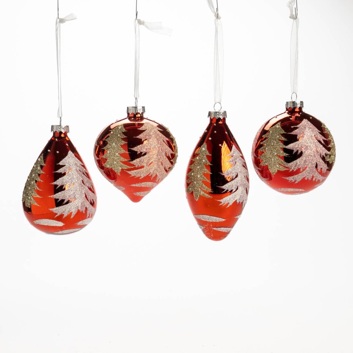 Pallina Natale Vetro cm.12 Rosso con Albero Oro Assortite |Silani_768D
