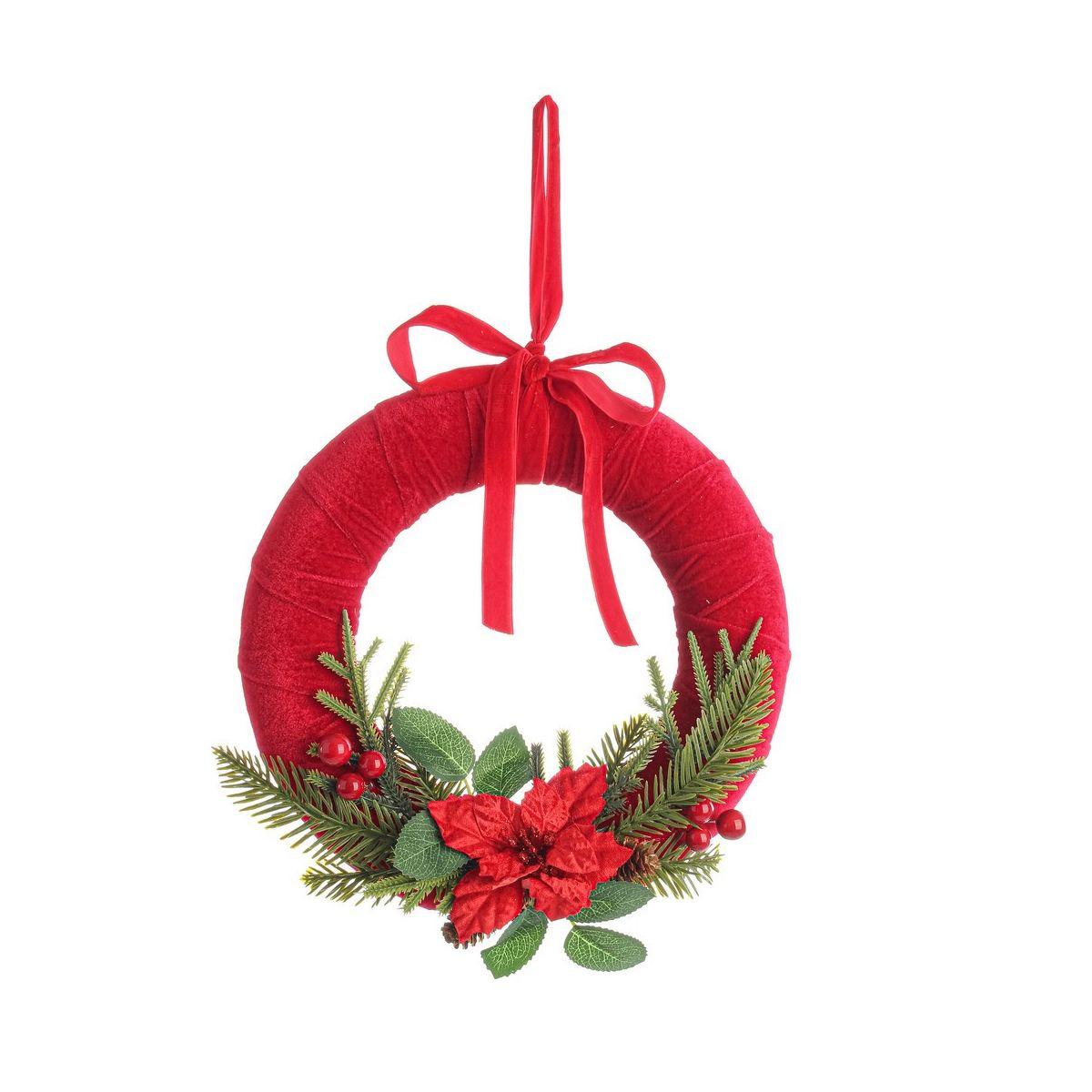 Fuoriporta Velluto Ingrid Rosso con Fiori cm.Ø28 |Bizzotto_119