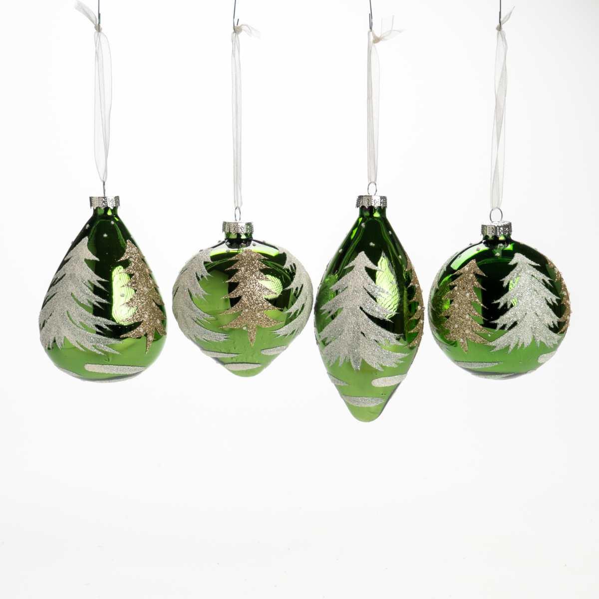 Pallina Natale Vetro cm.10 Verde con Albero Oro Assortite |Silani_782C