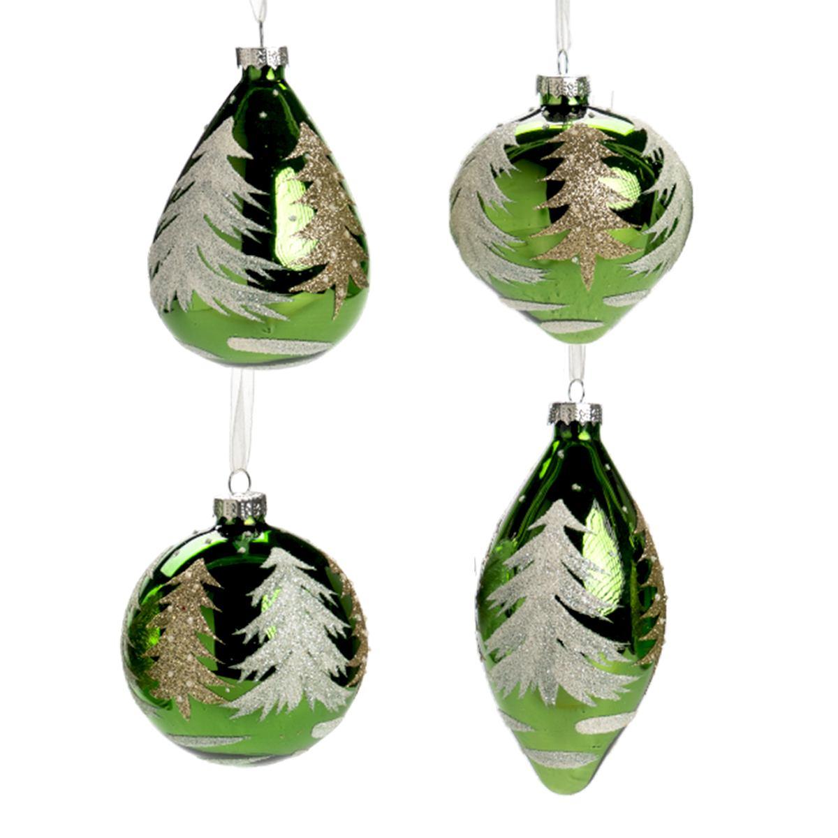 Pallina Natale Vetro cm.12 Verde con Albero Oro Assortite |Silani_782D