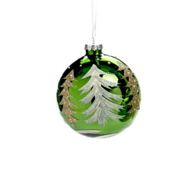 Pallina Natale Vetro cm.Ø10 Verde con Albero Oro |Silani_829