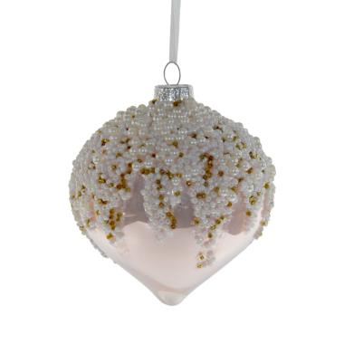 Pallina Natale Vetro cm.Ø8 Rosa Perlato con Perline |Silani_416A