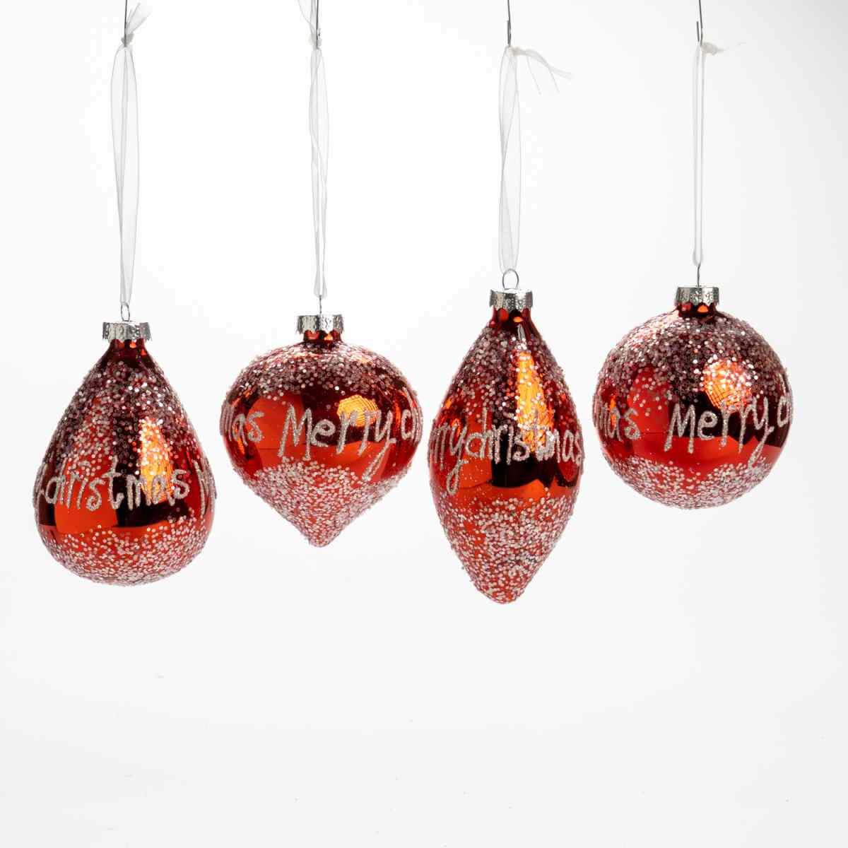 Pallina Natale Vetro cm.Ø8 Rossa con Scritta Merry Christmas |Silani_928A