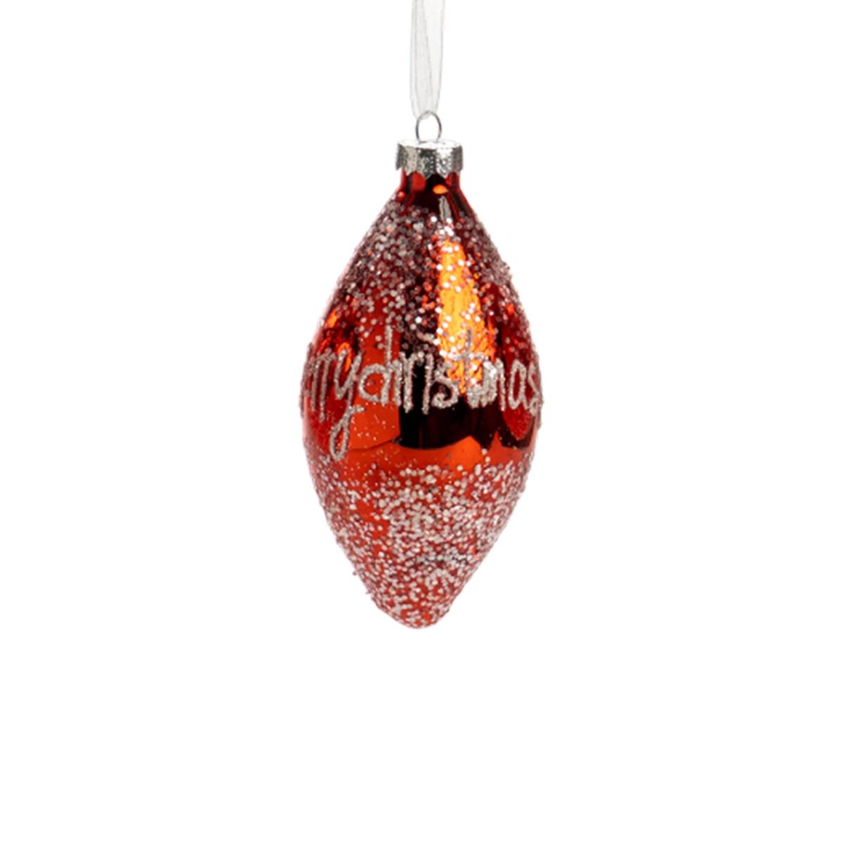 Pallina Natale Vetro cm.12 Rossa con Scritta Merry Christmas |Silani_928D