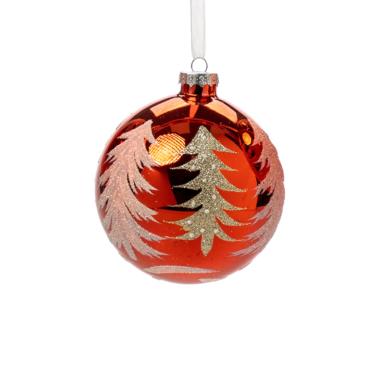 Pallina Natale Vetro cm.Ø12 Rosso con Albero Oro |Silani_843