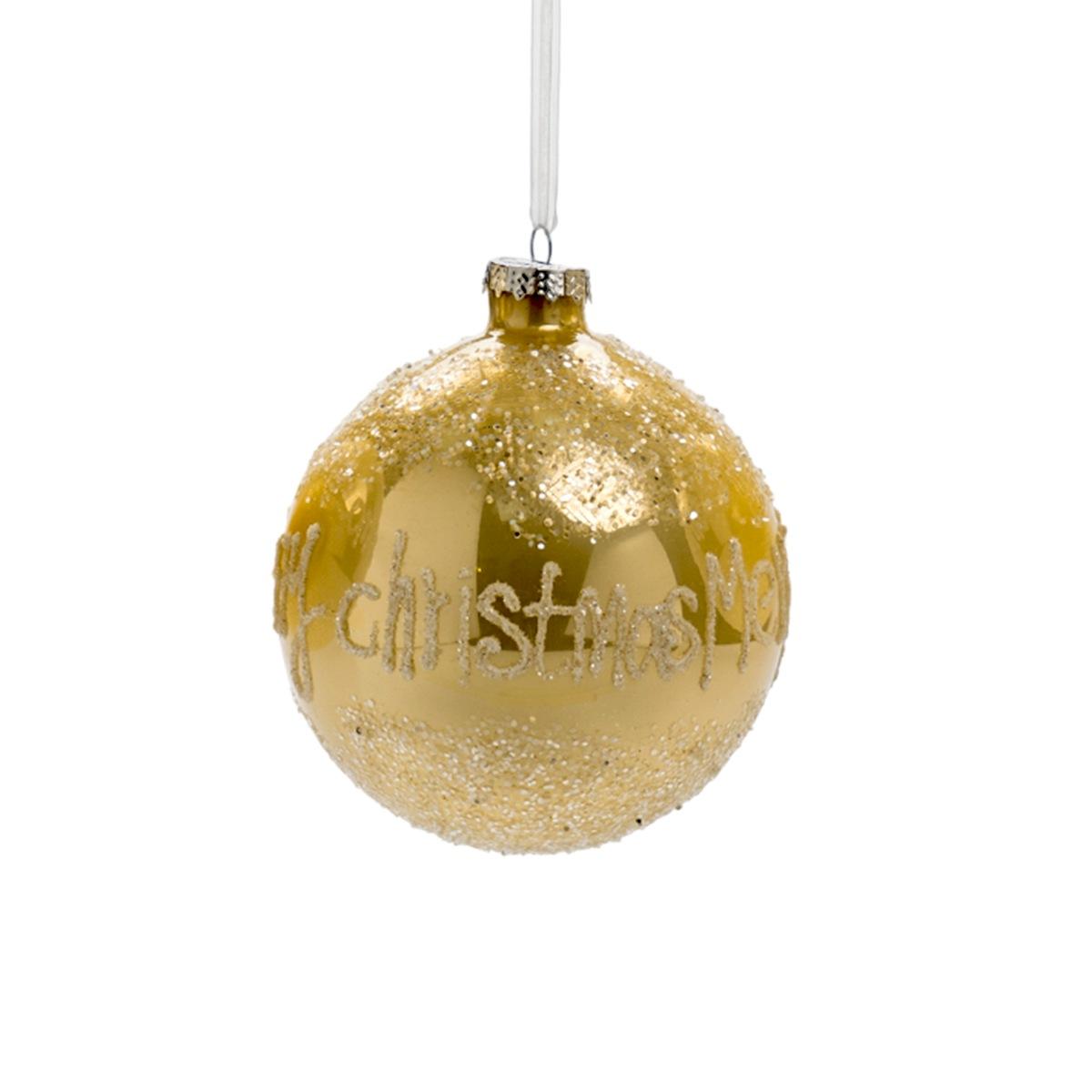 Pallina Natale Vetro cm.Ø10 Oro con Scritta Merry Christmas |Silani_617