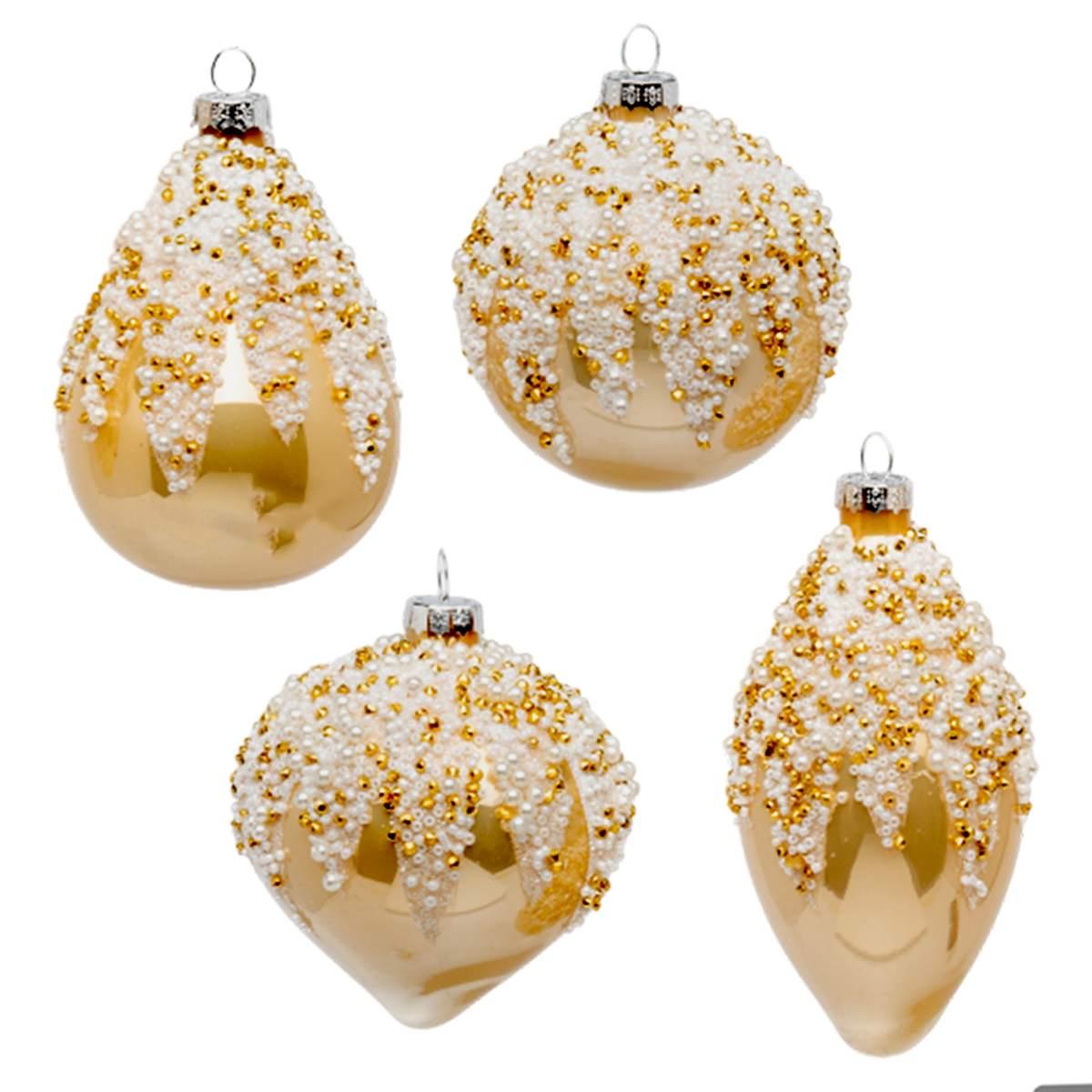 Pallina Natale Vetro cm.Ø8 Oro Champagne con Perline |Silani_419A