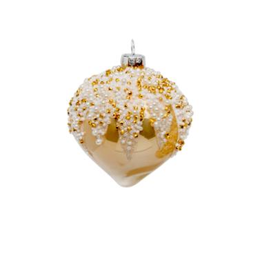 Pallina Natale Vetro cm.Ø8 Oro Champagne con Perline |Silani_419A