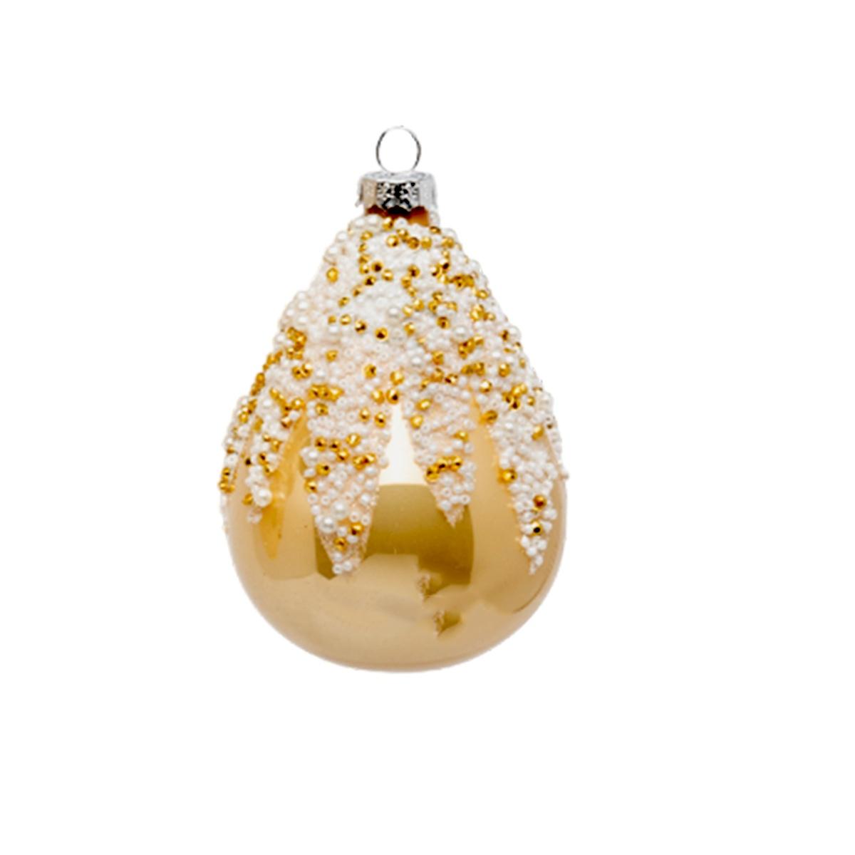 Pallina Natale Vetro cm.Ø10 Oro Champagne con Perline |Silani_419C