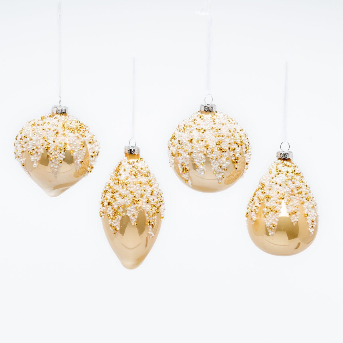 Pallina Natale Vetro cm.Ø12 Oro Champagne con Perline |Silani_419D