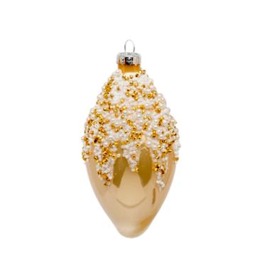 Pallina Natale Vetro cm.Ø12 Oro Champagne con Perline |Silani_419D