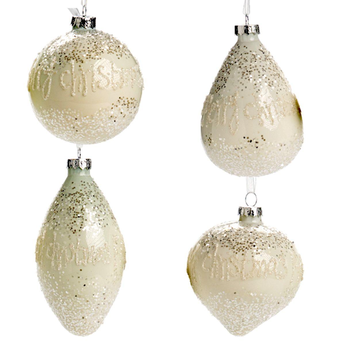 Pallina Natale Vetro cm.Ø8 Bianca con Scritta Merry Christmas |Silani_935A