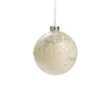Pallina Natale Vetro cm.Ø7 Bianca con Scritta Merry Christmas |Silani_935B