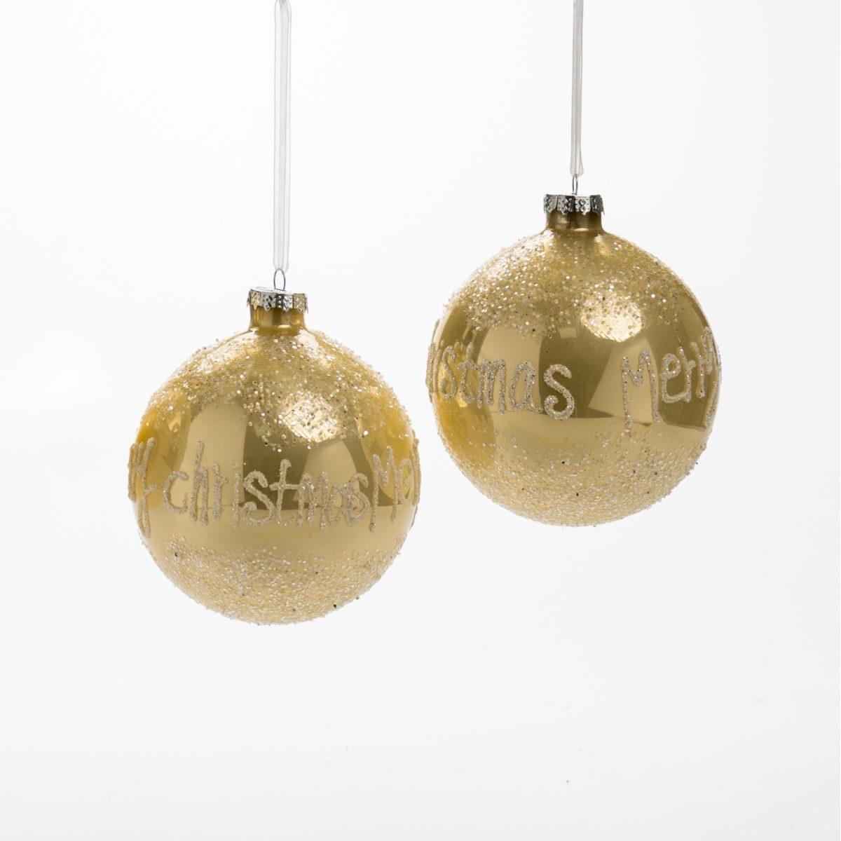 Pallina Natale Vetro cm.Ø12 Oro con Scritta Merry Christmas |Silani_655