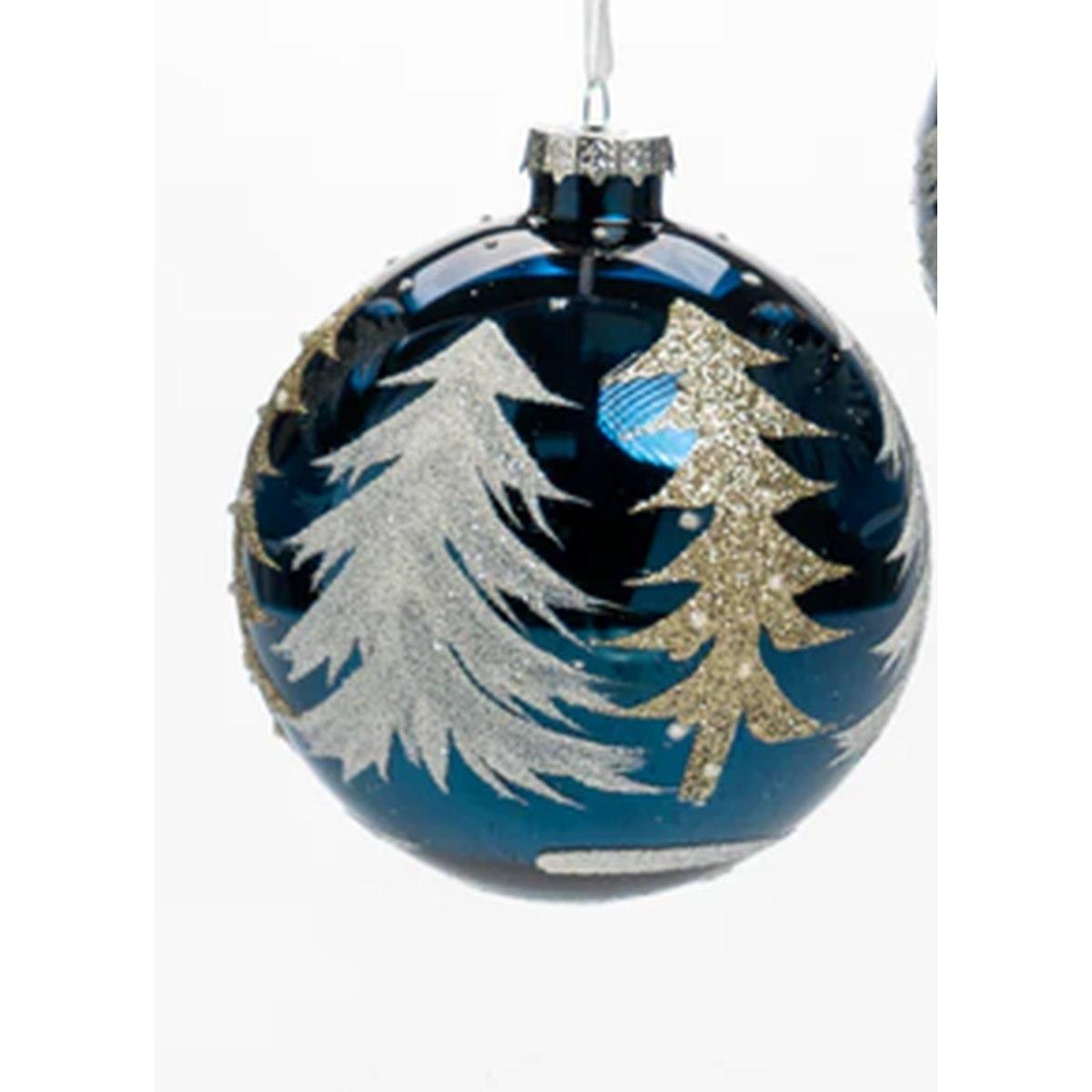 Pallina Natale Vetro cm.Ø12 Blu con Albero Oro |Silani_525