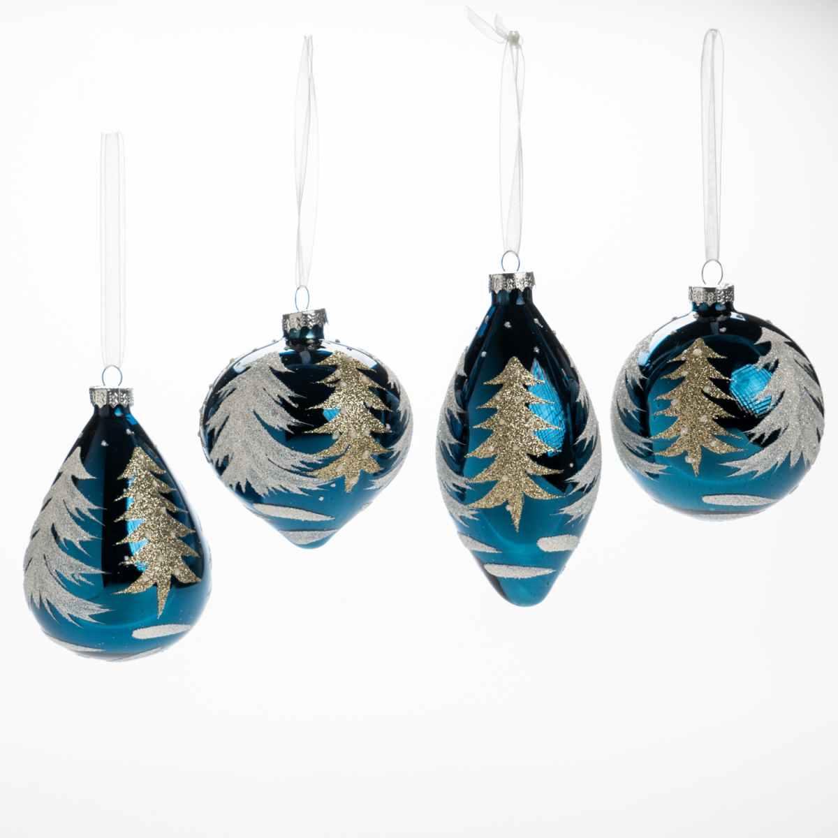 Pallina Natale Vetro cm.8 Blu con Albero Oro |Silani_440