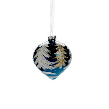 Pallina Natale Vetro cm.8 Blu con Albero Oro |Silani_440
