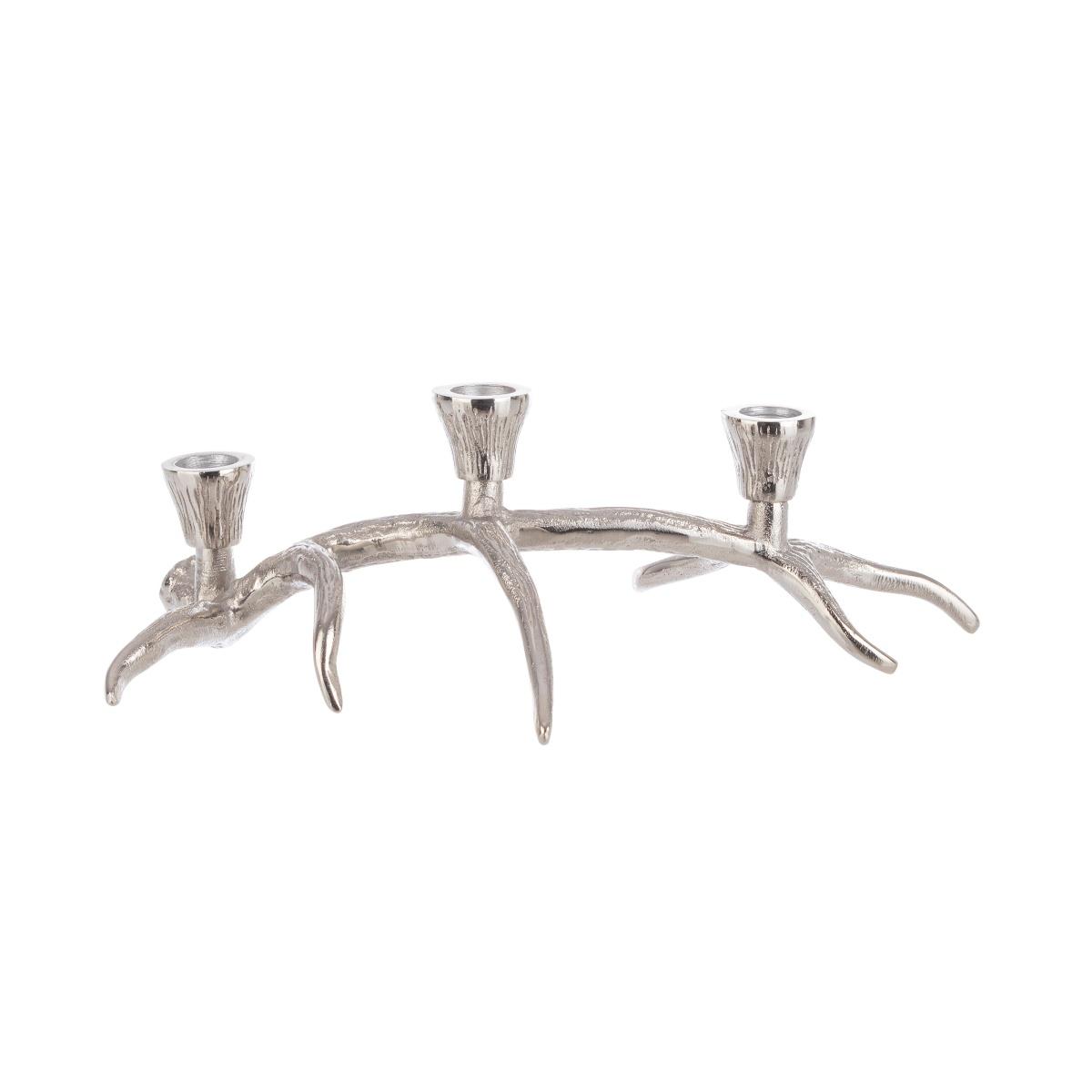 Portacandela 3P Metallo Argento cm.34x19x10 |Bizzotto_779