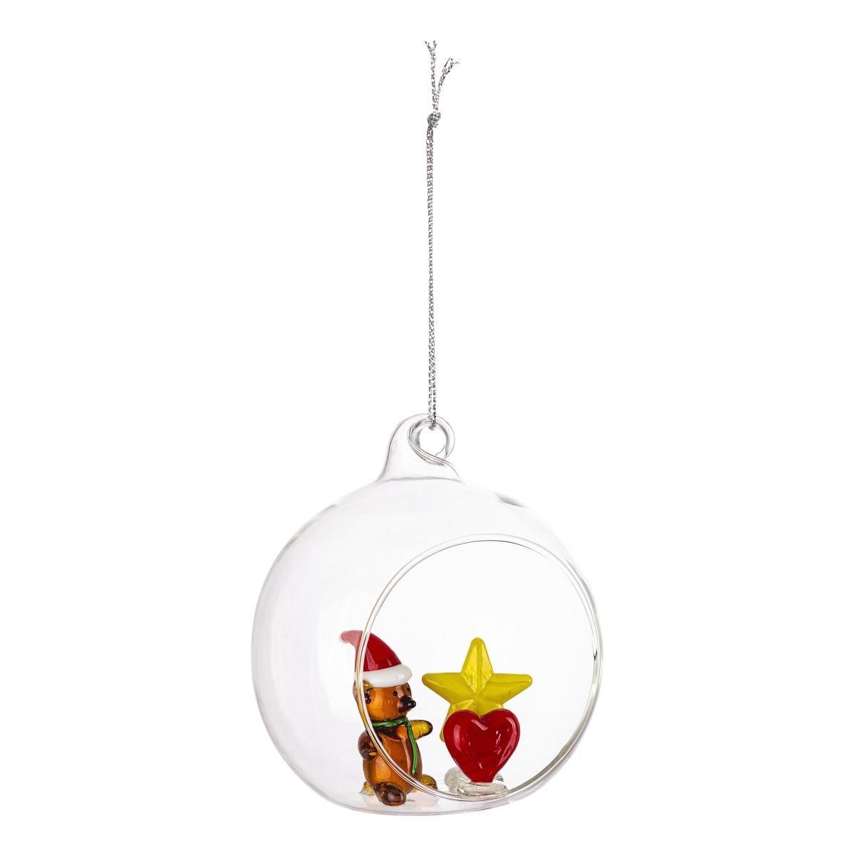 Pallina Natale Vetro cm.8 con Orsetto Cuore e Stella |Bizzotto_725