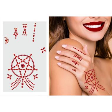 Trucco Decorazioni Adesive Mano Satanico Crystal Rosso |Guirca