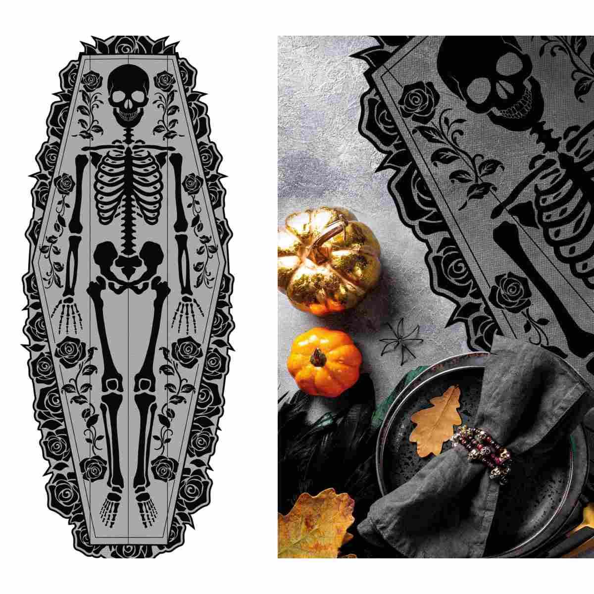 Runner Halloween Nero Con Scheletro cm.60x183 |Guirca