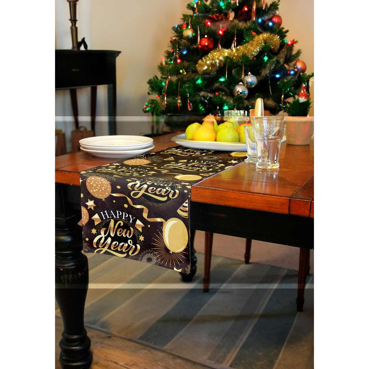 Runner Capodanno Nero Con Scritta Oro cm.28x300 |Guirca