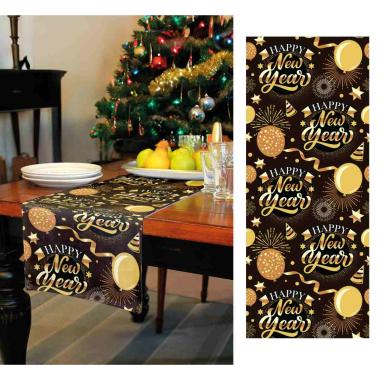 Runner Capodanno Nero Con Scritta Oro cm.28x300 |Guirca