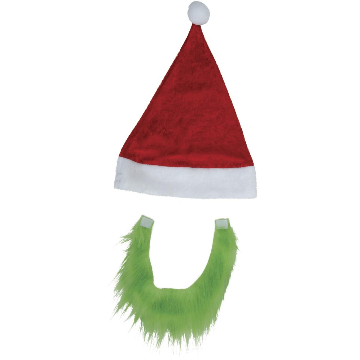 Cappello Natale Rosso Con Barba Verde Grinch |Guirca