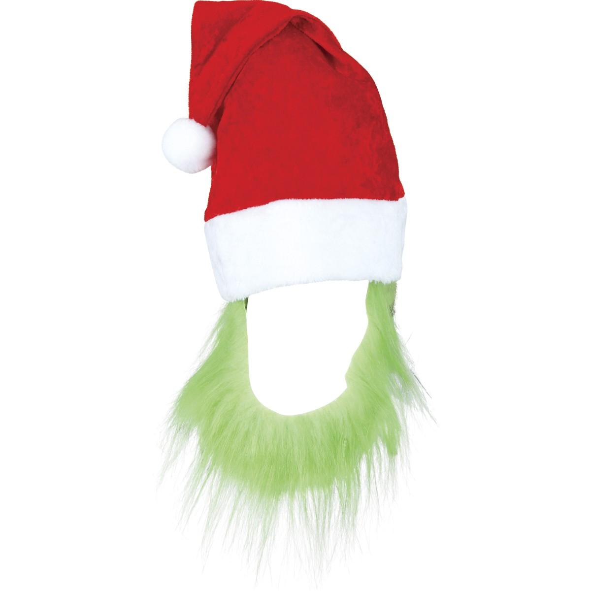 Cappello Natale Rosso Con Barba Verde Grinch |Guirca