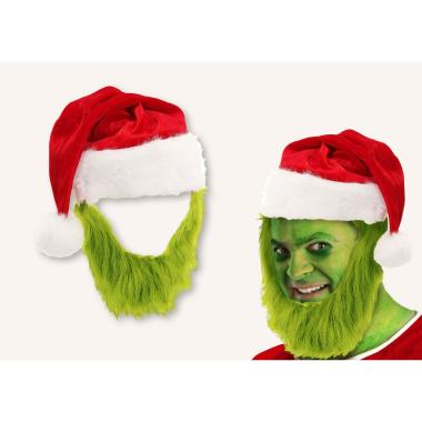 Cappello Natale Rosso Con Barba Verde Grinch |Guirca