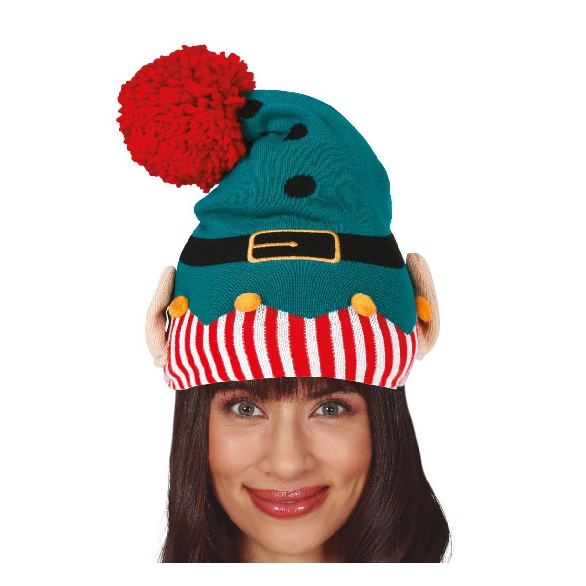 Cappello Elfo Verde Rosso Con Palline E Orecchie |Guirca