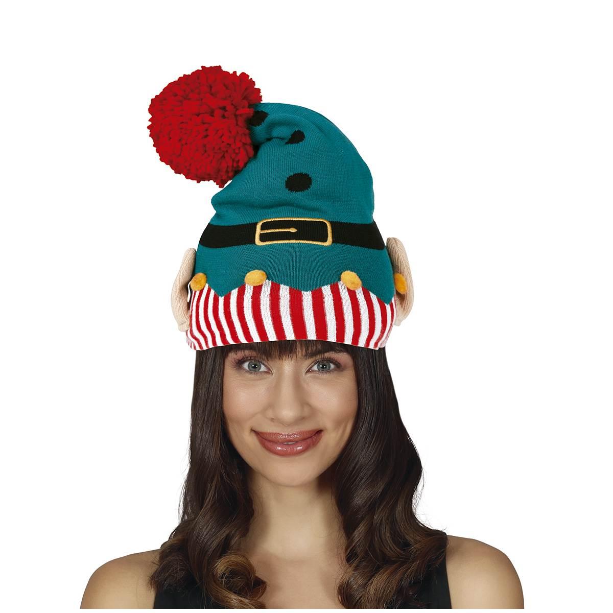 Cappello Elfo Verde Rosso Con Palline E Orecchie |Guirca