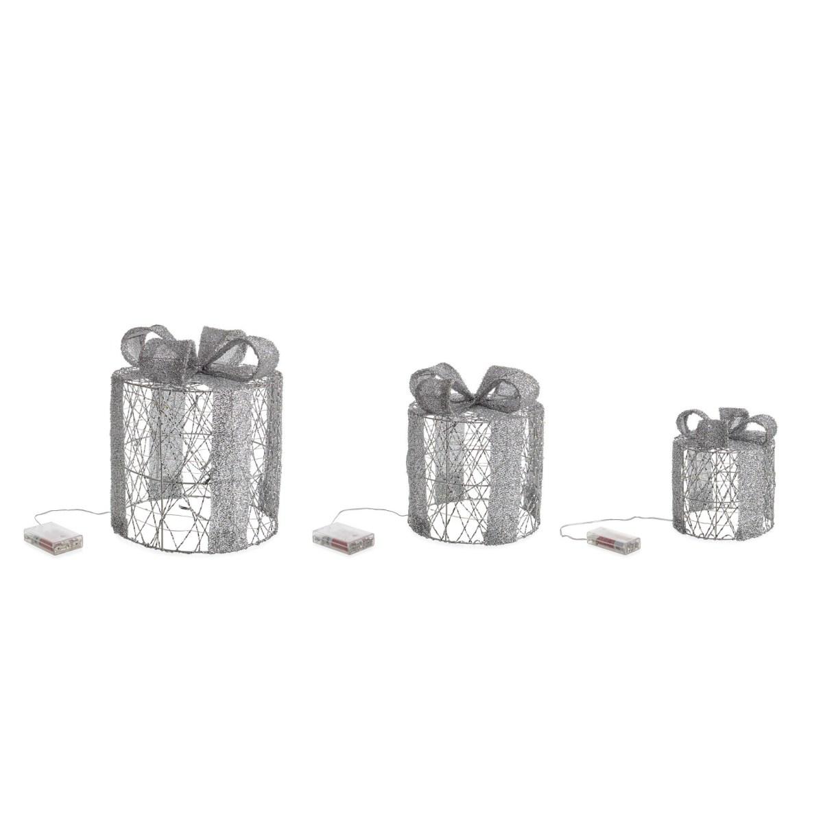 Luci Natale Esterno LED 90 Pacco Regalo Tondo Argento Bianco Caldo Set pz.3 |Bizzotto_966