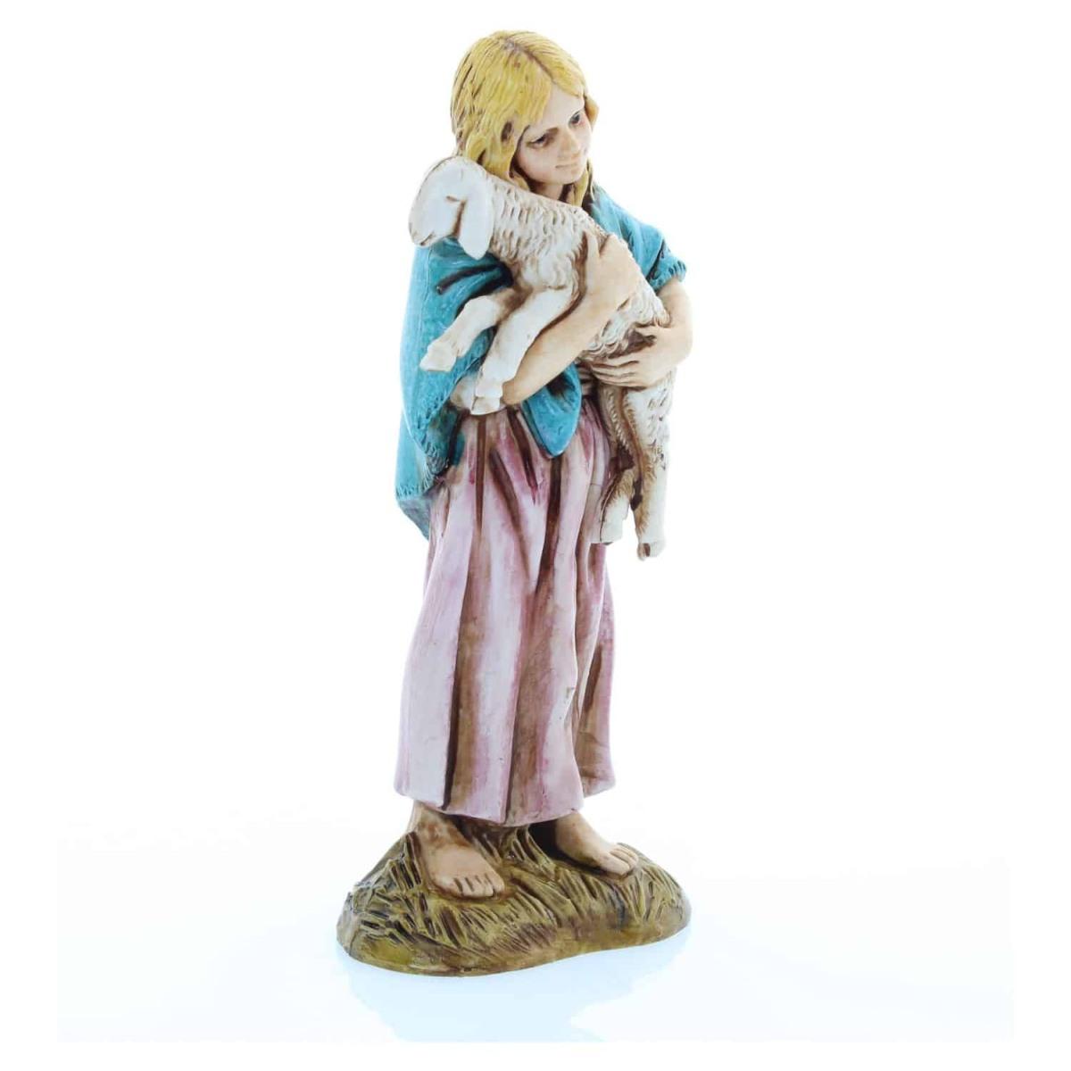 Statua cm.12 Bambina Zingarella con Agnello |Moranduzzo
