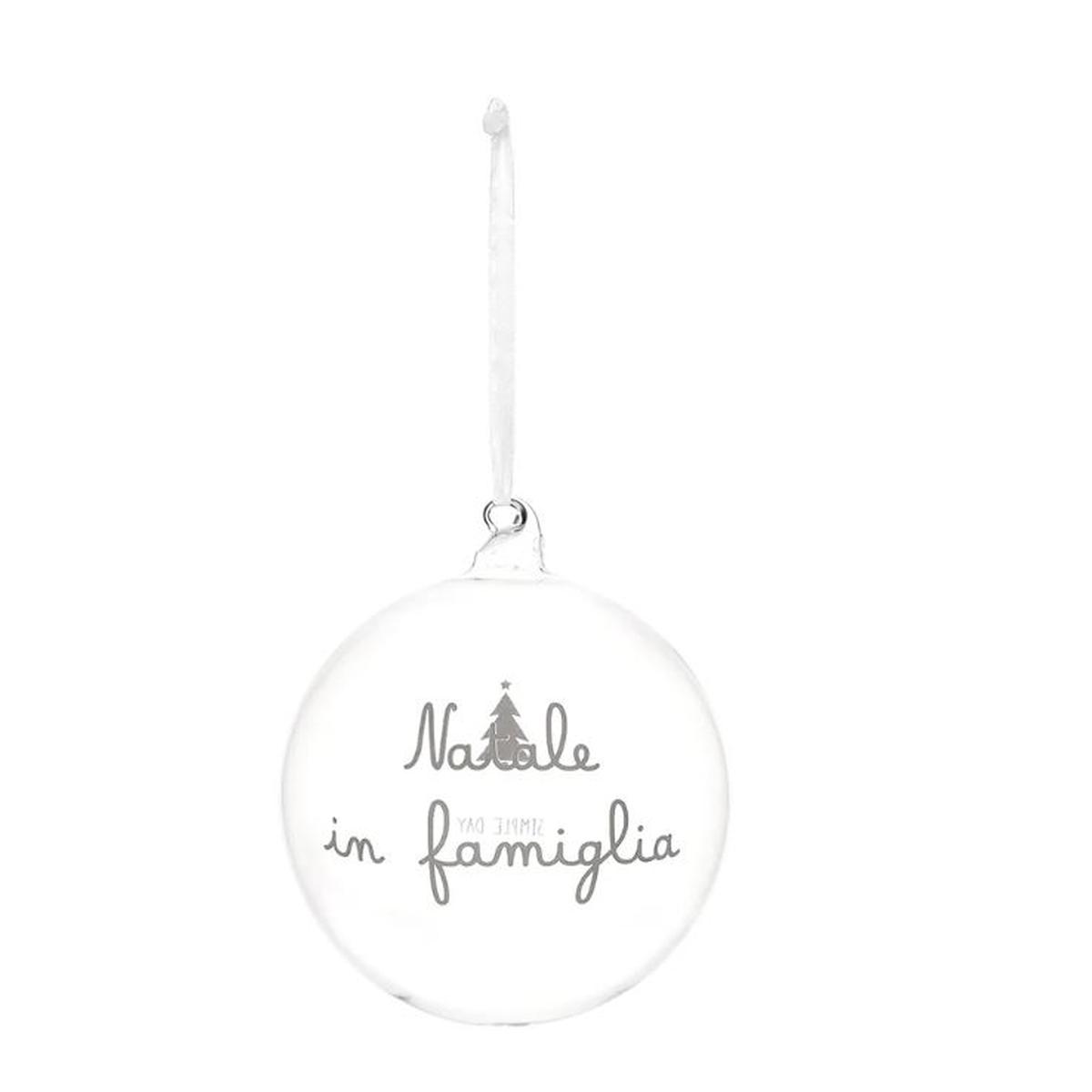 Pallina Natale Vetro cm.Ø12 con Scritta Natale in Famiglia |_487
