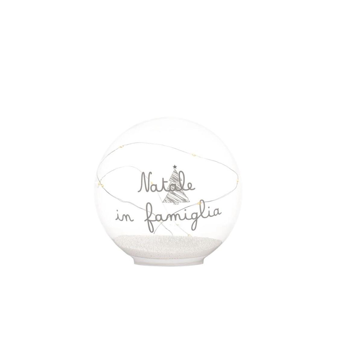 Pallina Natale Vetro Trasparente Scritta Natale in Famiglia con Led cm.15 |_070
