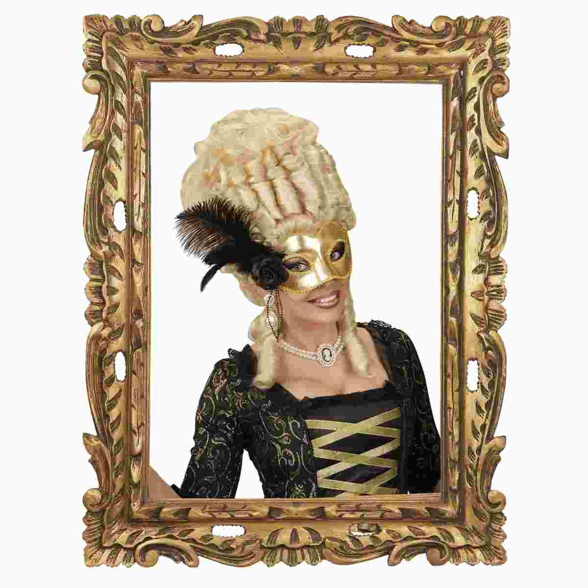 Maschera Viso Pvc Veneziana Oro Con Piuma E Rosa Nera |Widmann