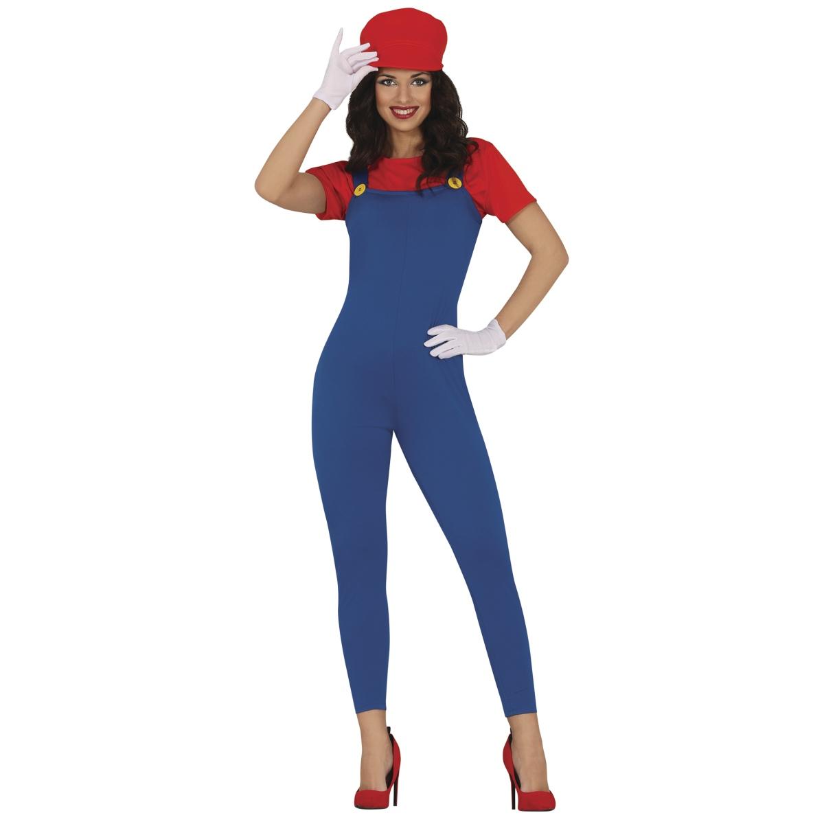 Costume Tuta Idraulico Blu Mario Salopette |Donna L1_10124